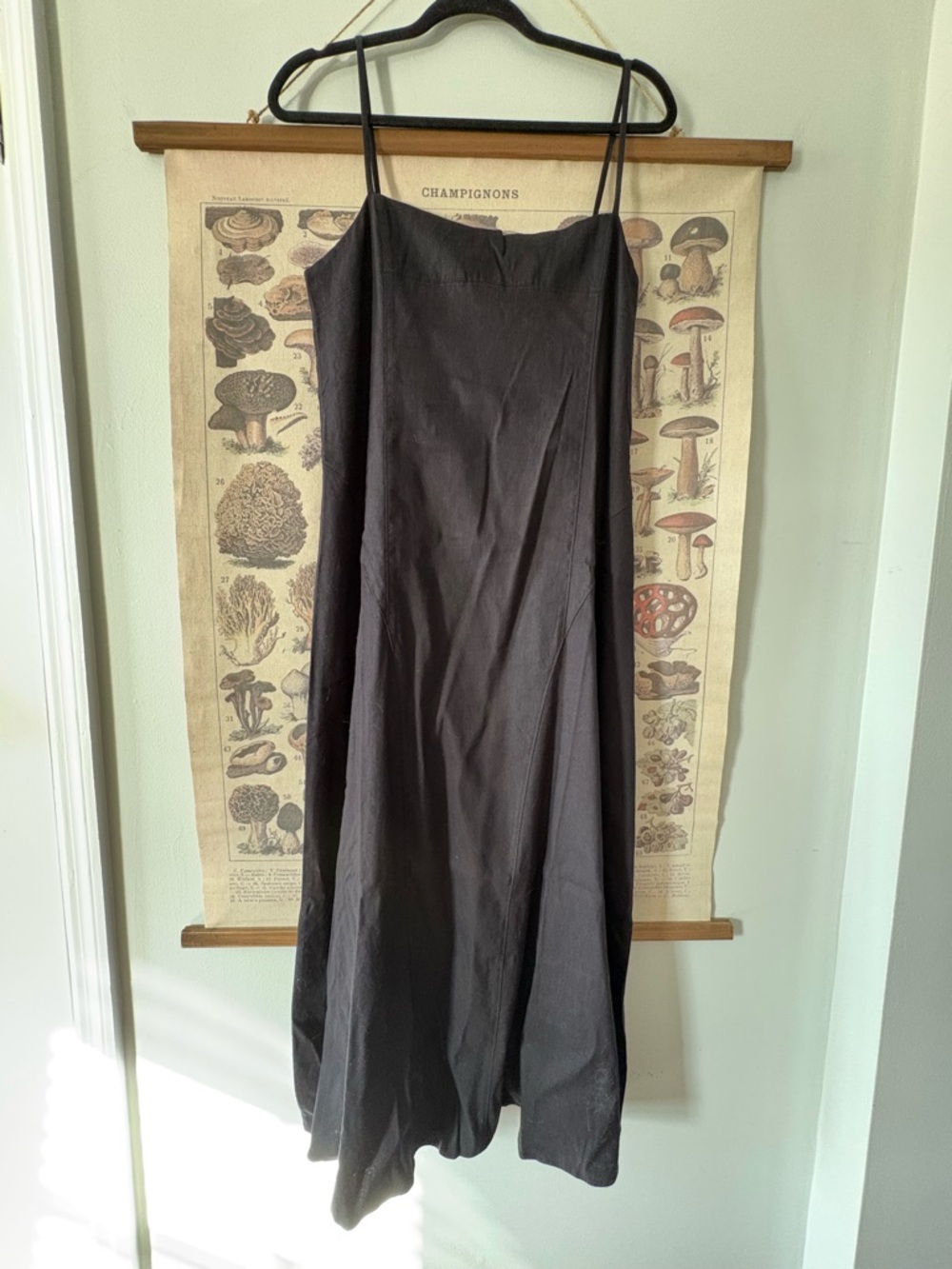 Everlane Black Midi Slip Dress with Spaghetti Straps